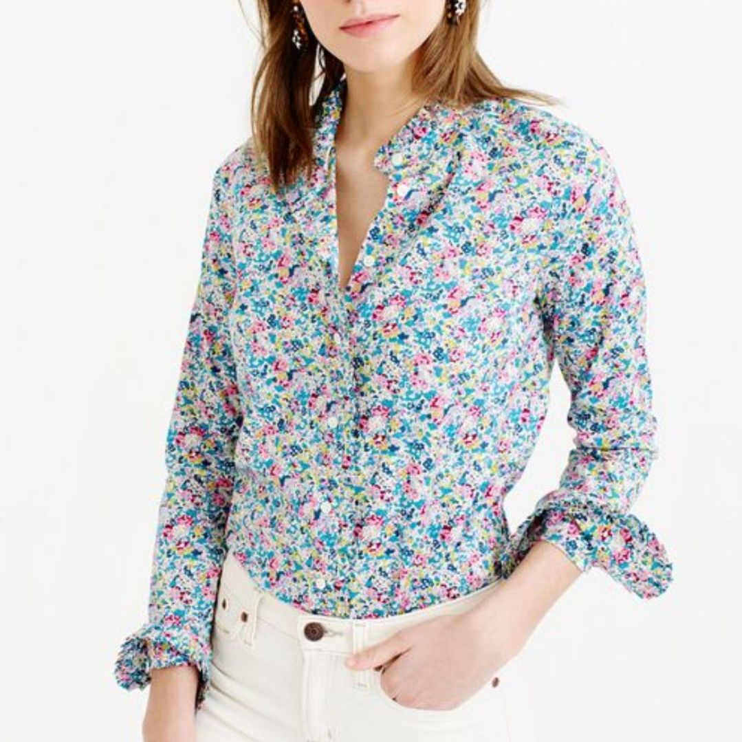 J.Crew Liberty Print Floral Ruffle Collar Button-Down Shirt Size 8 (Runs Slim)